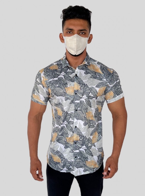 Men’s Ash Leafy Printed Poly Shirt – Tropical-Inspired Slim Fit by Boer & Fitch