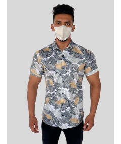 Men’s Ash Leafy Printed Poly Shirt – Tropical-Inspired Slim Fit by Boer & Fitch