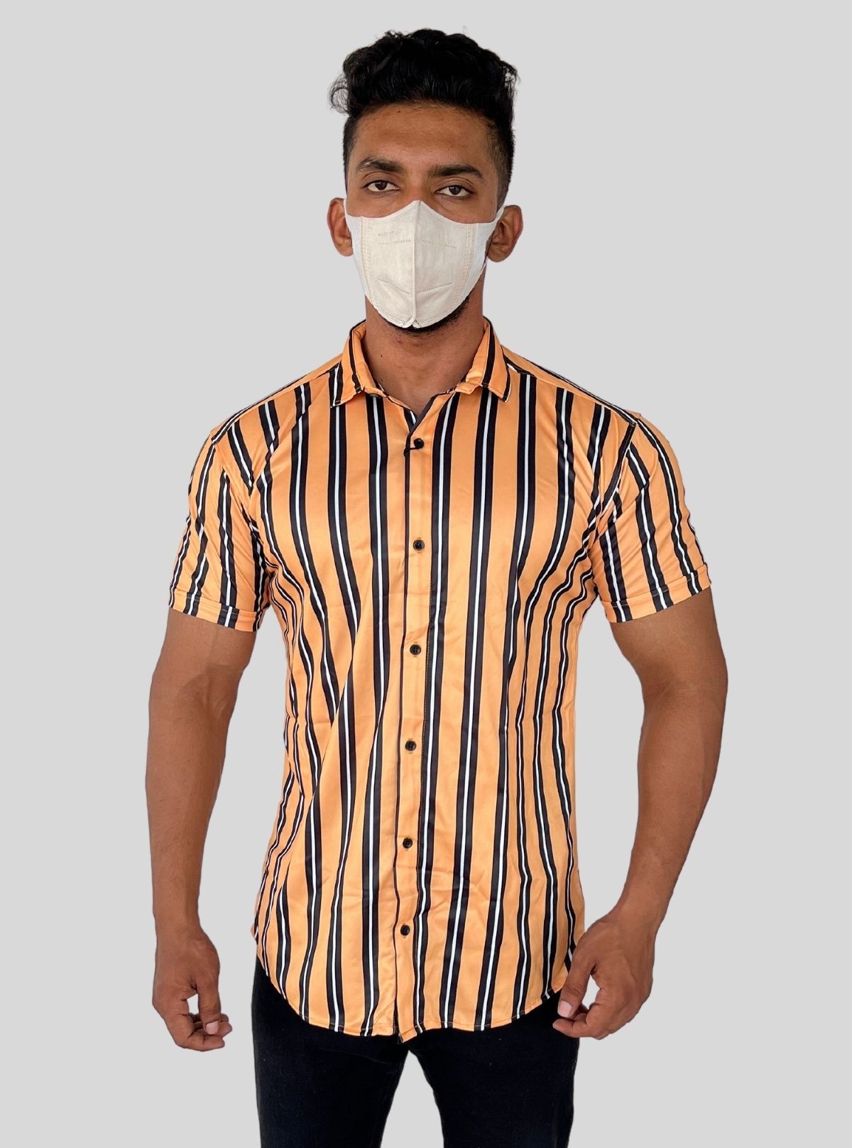Men’s Yellow Vertical Striped Printed Poly Shirt – Modern Slim Fit by Boer & Fitch