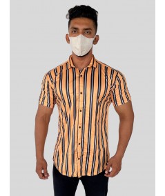 Men’s Yellow Vertical Striped Printed Poly Shirt – Modern Slim Fit by Boer & Fitch
