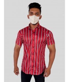 Men’s Red Vertical Striped Printed Poly Shirt – Sleek Casual Style by Boer & Fitch