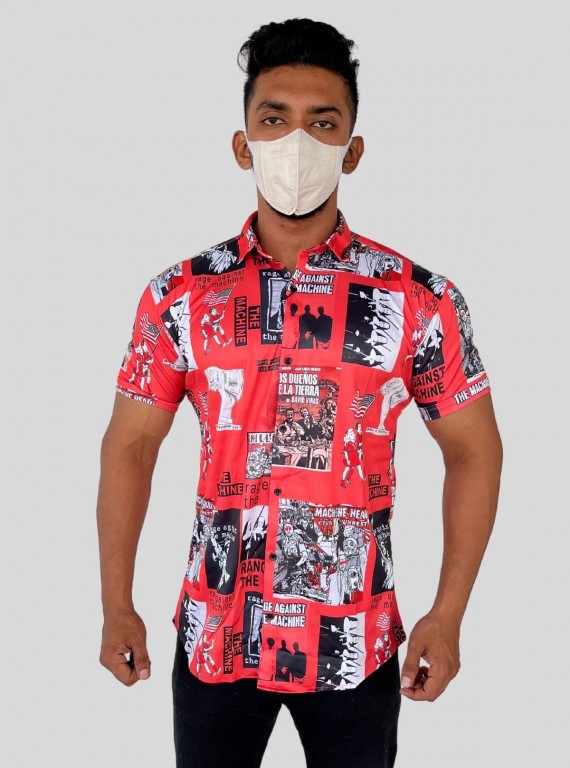 Men’s Red Photo Printed Poly Shirt – Bold & Artistic Casual Wear by Boer & Fitch