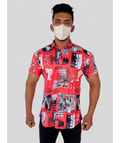 Men’s Red Photo Printed Poly Shirt – Bold & Artistic Casual Wear by Boer & Fitch