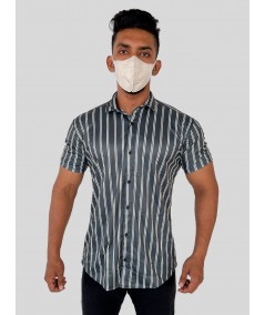 Men’s Green Vertical Striped Printed Poly Shirt – Trendy Slim Fit Casual by Boer & Fitch
