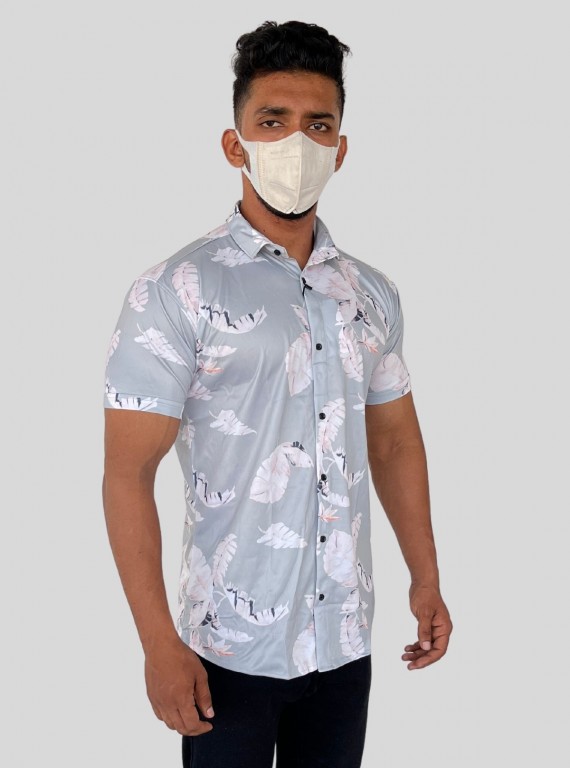 Men’s Light Grey Distressed Print Shirt in Polyester Spun | Boer & Fitch