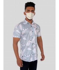 Men’s Light Grey Distressed Print Shirt in Polyester Spun | Boer & Fitch