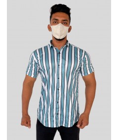 Men’s Turquoise Striped Print Shirt in Polyester Spun | Boer & Fitch