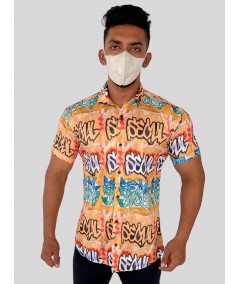 Men’s Yellow Seoul Graphic Print Shirt in Polyester Spun | Boer & Fitch