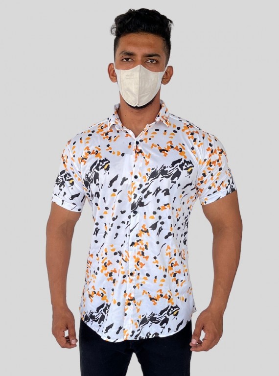Men’s White Shirt with All-Over Graphic Print | Boer & Fitch