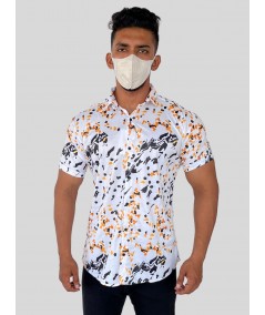 Men’s White Shirt with All-Over Graphic Print | Boer & Fitch