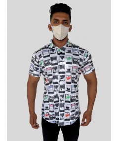 Men’s Squared Print Short Sleeve Shirt in Soft Poly Spun Fabric