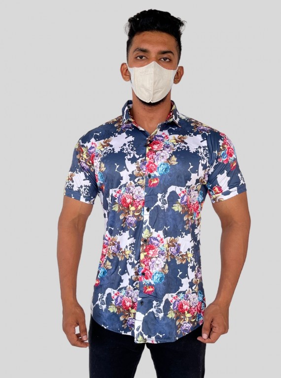 Men’s Multi-Color Printed Short Sleeve Shirt in Premium Poly Spun Fabric