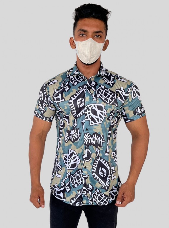 Men’s Short Sleeve Shirt with Multi-Color Tribal Print | Boer & Fitch