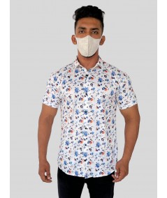 Men’s Multi-Color Floral Print White Short Sleeve Shirt