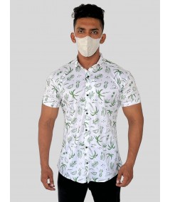 Men’s White Short Sleeve Shirt with Green Tree Print | Boer & Fitch