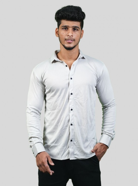 Light Grey Solid Poly Shirt