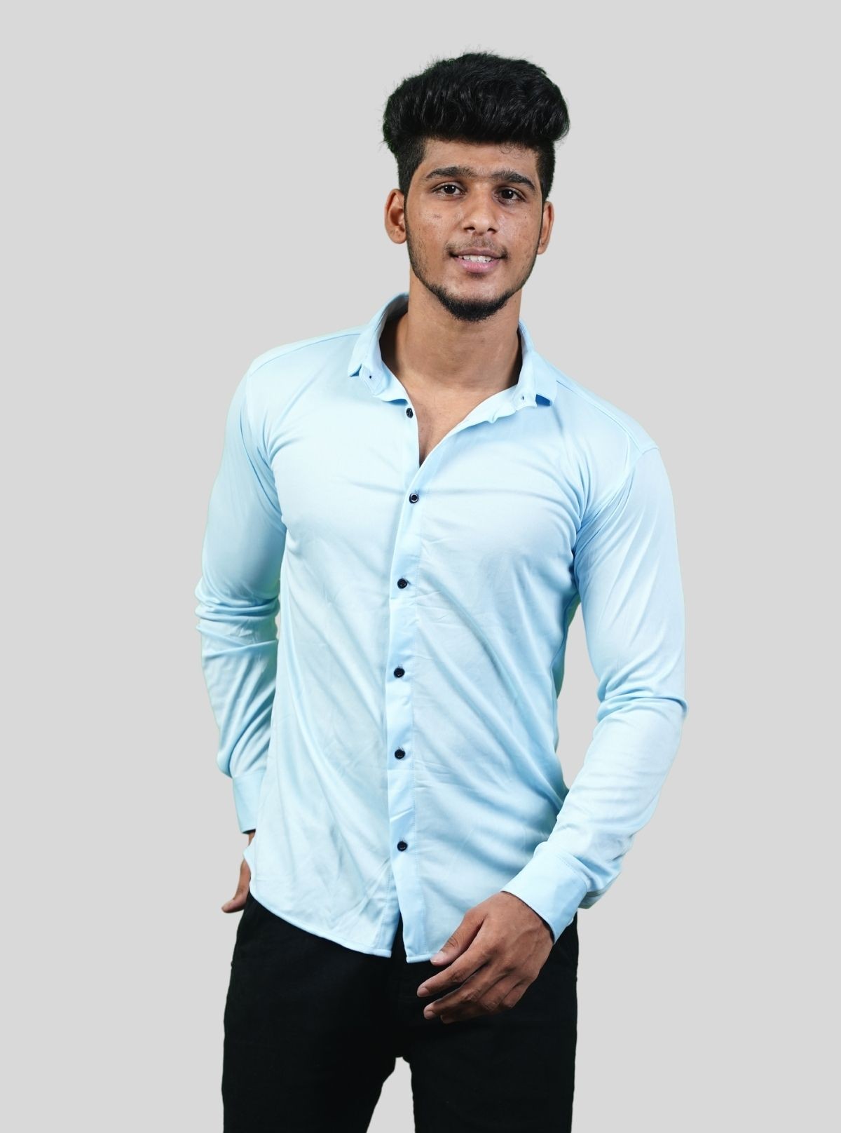Men's Light Blue Long Sleeve Poly Shirt – Cool, Crisp & Contemporary by Boer and Fitch