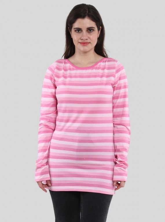 Women's Pink Striped Cotton Jersey Long Sleeve Top | Boer & Fitch