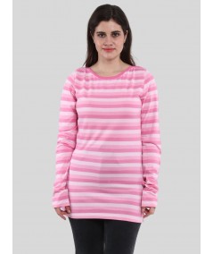 Women's Pink Striped Cotton Jersey Long Sleeve Top | Boer & Fitch