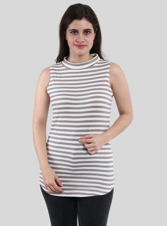 Grey Stripe High Neck TShirt