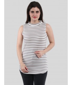 Grey Stripe High Neck TShirt