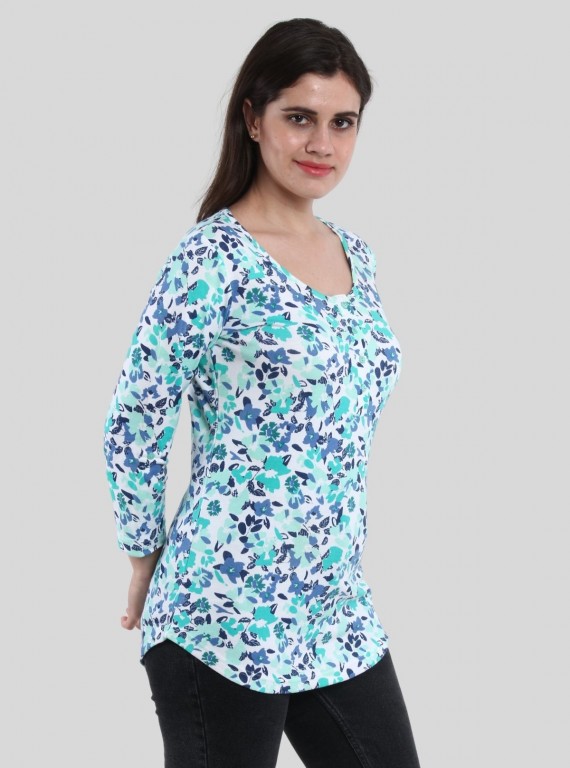 Sky Blue Leaf Print Button Top – Boer & Fitch