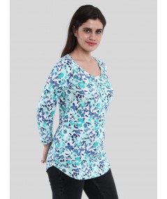 Sky Blue Leaf Print Button Top – Boer & Fitch