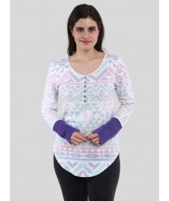 Women's Purple Graphic Printed Cotton Jersey Long Sleeve Top | Boer & Fitch