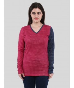 Women's Contrast Polka Print Long Sleeve Cotton Jersey Top