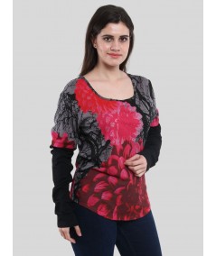 Women's Red Rose Printed Long Sleeve Top in Cotton Blend | Boer & Fitch