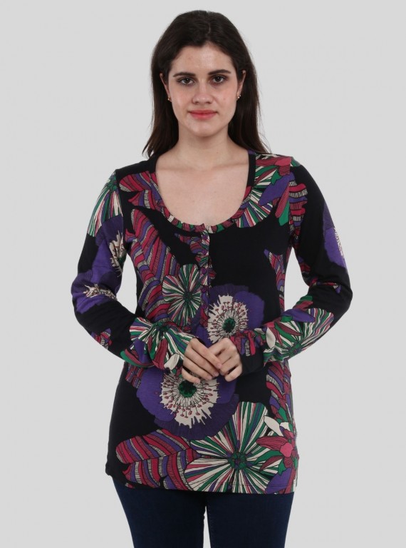 Women's Vintage Groove Floral Print Long Sleeve Cotton Jersey Top