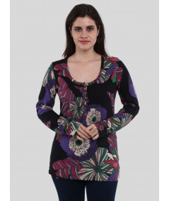 Women's Vintage Groove Floral Print Long Sleeve Cotton Jersey Top