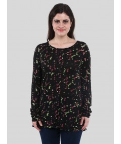 Women's Distressed Multicolor All-Over Print Cotton Blend Knit Top