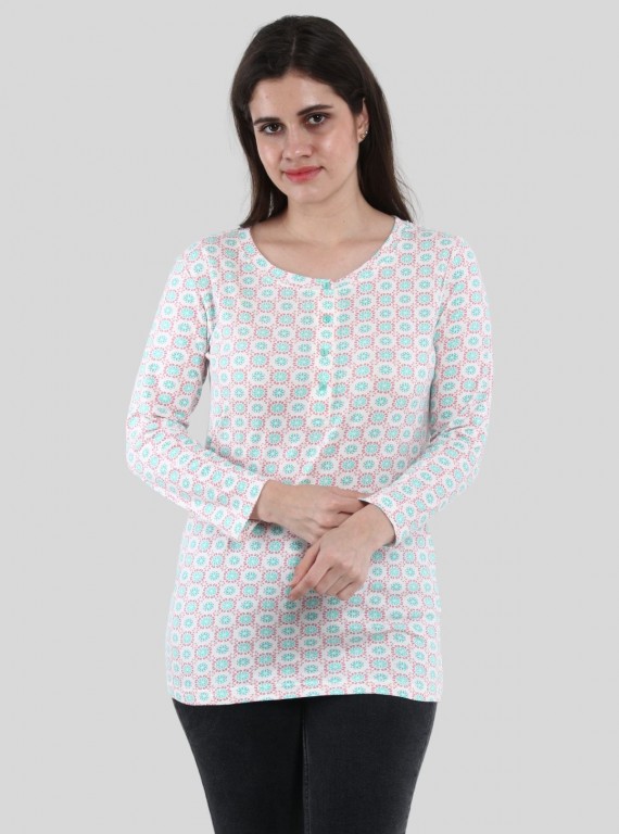Women’s Graphic Floral Print Button Front Long Sleeve Top – Cotton Jersey Knit