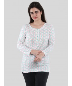 Women’s Graphic Floral Print Button Front Long Sleeve Top – Cotton Jersey Knit