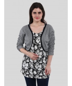 Women's Lurex Overcoat with Floral Printed Inner in Cotton Feather Fabric