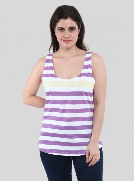 Women’s Purple Striped Sleeveless Top – Stylish Cotton Jersey by Boer and Fitch