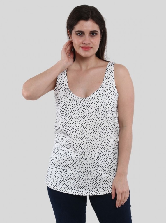 Women’s White Artistic Printed Sleeveless Top – Stylish Cotton Jersey by Boer and Fitch
