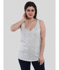 Women’s White Artistic Printed Sleeveless Top – Stylish Cotton Jersey by Boer and Fitch