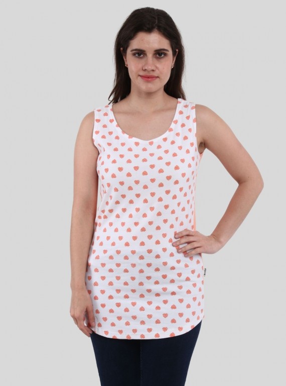 Women's White All-Over Heart Print Sleeveless Cotton Jersey Top by Boer & Fitch