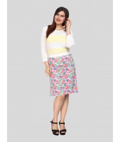 Women's Multi-Color Floral Cotton Jersey Skirt – Vibrant & Comfy