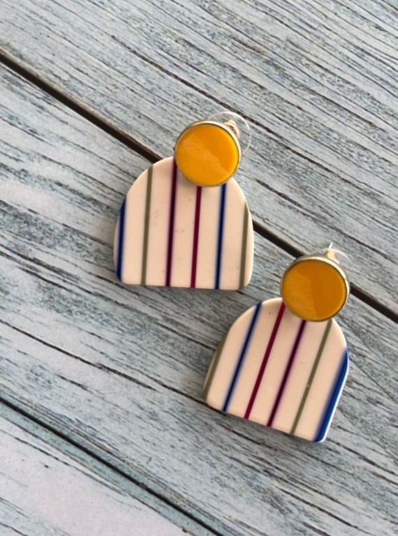 Women’s Yellow Geometric Stripes Earrings – Bold & Trendy Accent