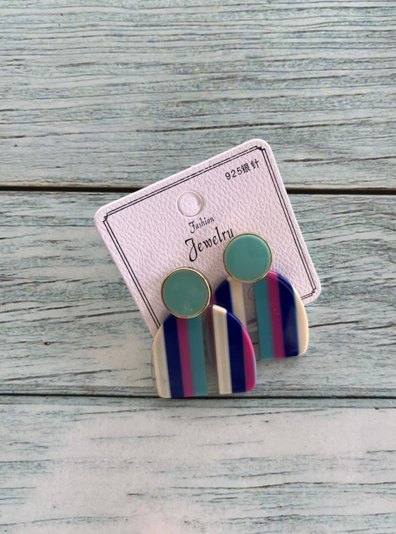 Women’s Blue Geometric Stripes Earrings – Bold & Contemporary Design