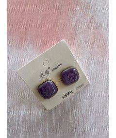 Purple Acrylic Resin Square Stud Earring