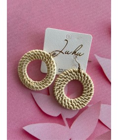 Wooden Straw Weave Round Earring