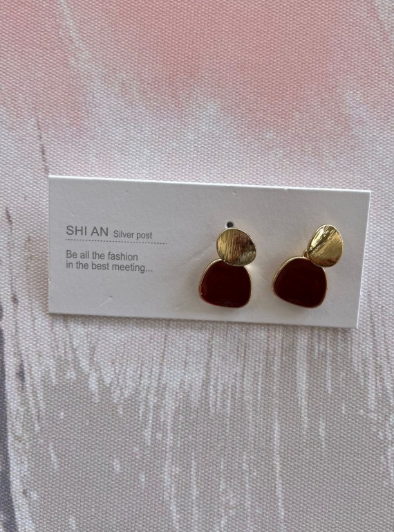 Women's Gold & Burgundy Geometric Earrings – Bold Contemporary Style