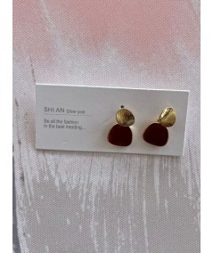 Women's Gold & Burgundy Geometric Earrings – Bold Contemporary Style