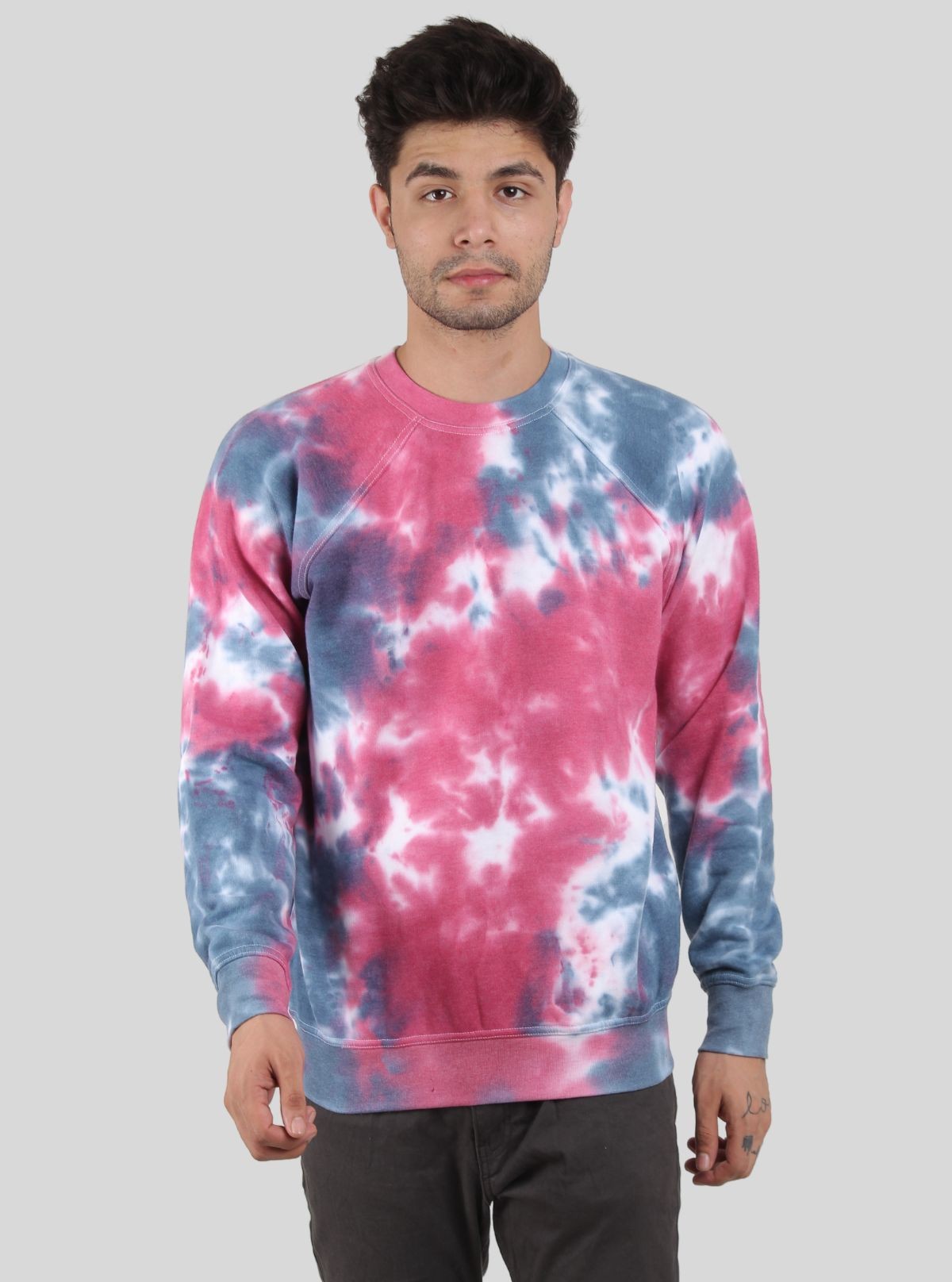 Men’s Fuchsia Frosty Tie-Dye Sweatshirt – Vibrant Hue, Cozy Fit