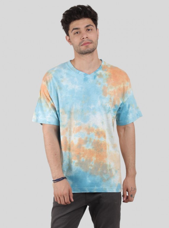 Men’s Blue and Saffron Tie and Dye T-Shirt – Bold, Vibrant Streetwear