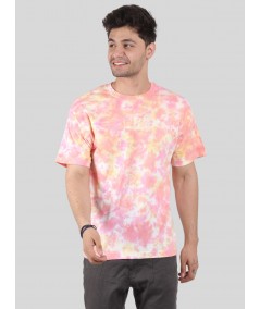 Men’s Pink and Yellow Tie and Dye T‑Shirt – Vibrant Cotton Streetwear Tee
